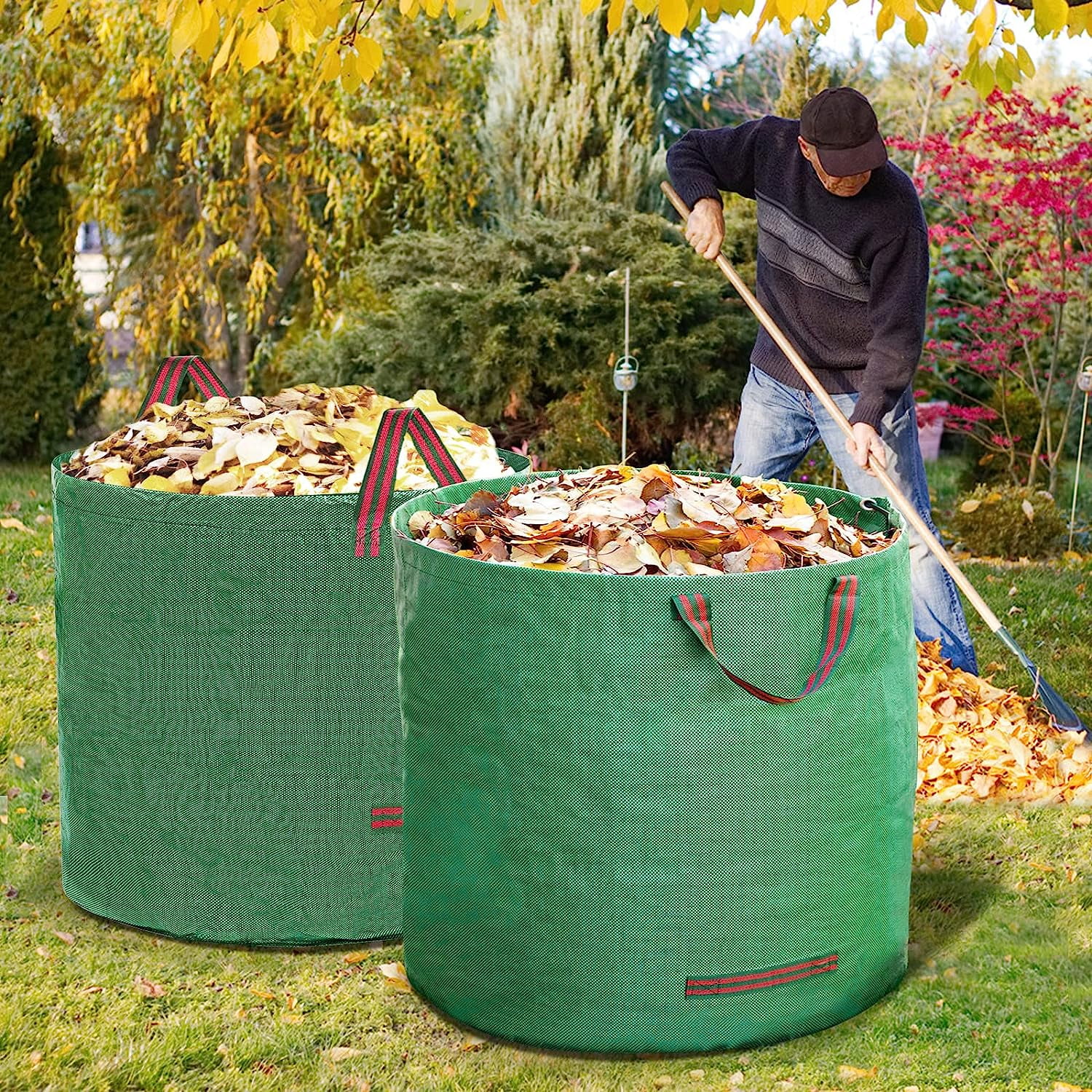 Joyhalo Sacchi Per Rifiuti Da Giardino 72 Galloni | 6 Pezzi Riutilizzabili Con Guanti | In Polipropilene Intrecciato - 5