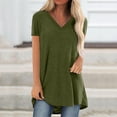 thumbnail image 2 of Ichuanyi Womens Swimsuits Clearance Women's Long Shirt Short Sleeve T-Shirt Oversize Tops Large Sizes Summer V-Neck Casual Loose Blouse Casual Basic Tee Tunic Tops Ichuanyi Ichuanyi, 2 of 5