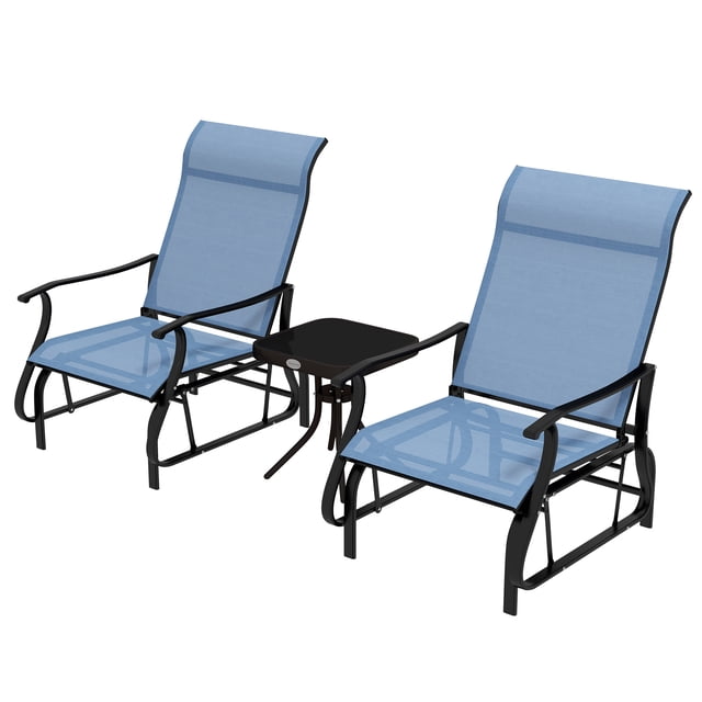 CoSoTower 3PCs Gliding Rocking Chair & Bistro Tea Table Set, Light Blue
