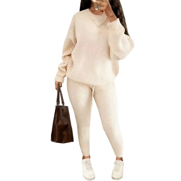 Womens Plus Size Pajama Set 2 Piece Long Sleeve Ribbed Lounge Sleepwear Knitted Set Color 5XL