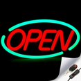 thumbnail image 1 of Large Flashing LED Neon Open Sign Light for Businesses with Remote Control  Extra Bright Lightweight & Energy Efficient - for Restaurants Offices Retail Shops Windows Storefront - Oval-Green-Red, 1 of 8