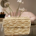 thumbnail image 4 of 1pc Cesta de almacenamiento tejido elegante con tapa para ropa de maquillaje de ropa Snack Sunderies, 4 of 5