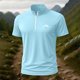 thumbnail image 1 of Blusa y camisa de manga corta con cuello alto para hombre, de verano, de color liso, ajustada, deportiva, con cremallera, de manga corta, con cuello alto., 1 of 5