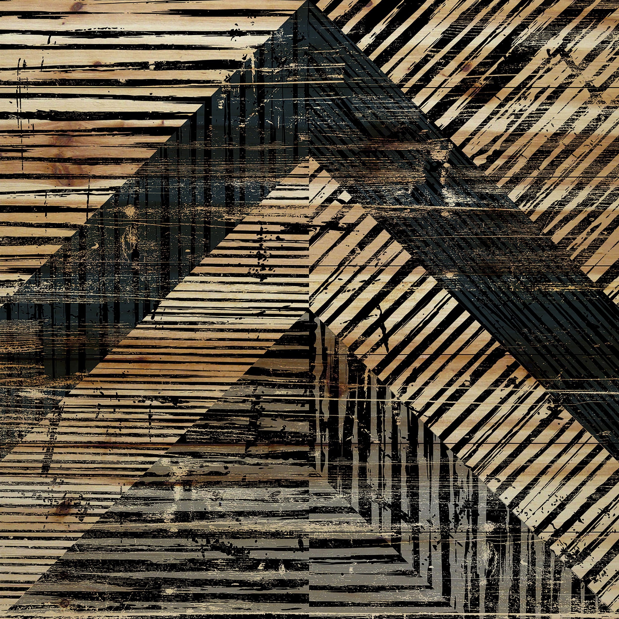 "Patterned Shapes" Painting Print on Natural Pine Wood