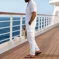 thumbnail image 5 of BVOFAR Mens Summer Beach Outfits 2 Piece Short Sleeve Button Down Shirt and Cargo Pants Sets Casual Vacation Loungewear White L, 5 of 7