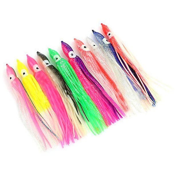 Juego de señuelos de pesca con cebos luminosos de colores brillantes, azul, 10 Uds.