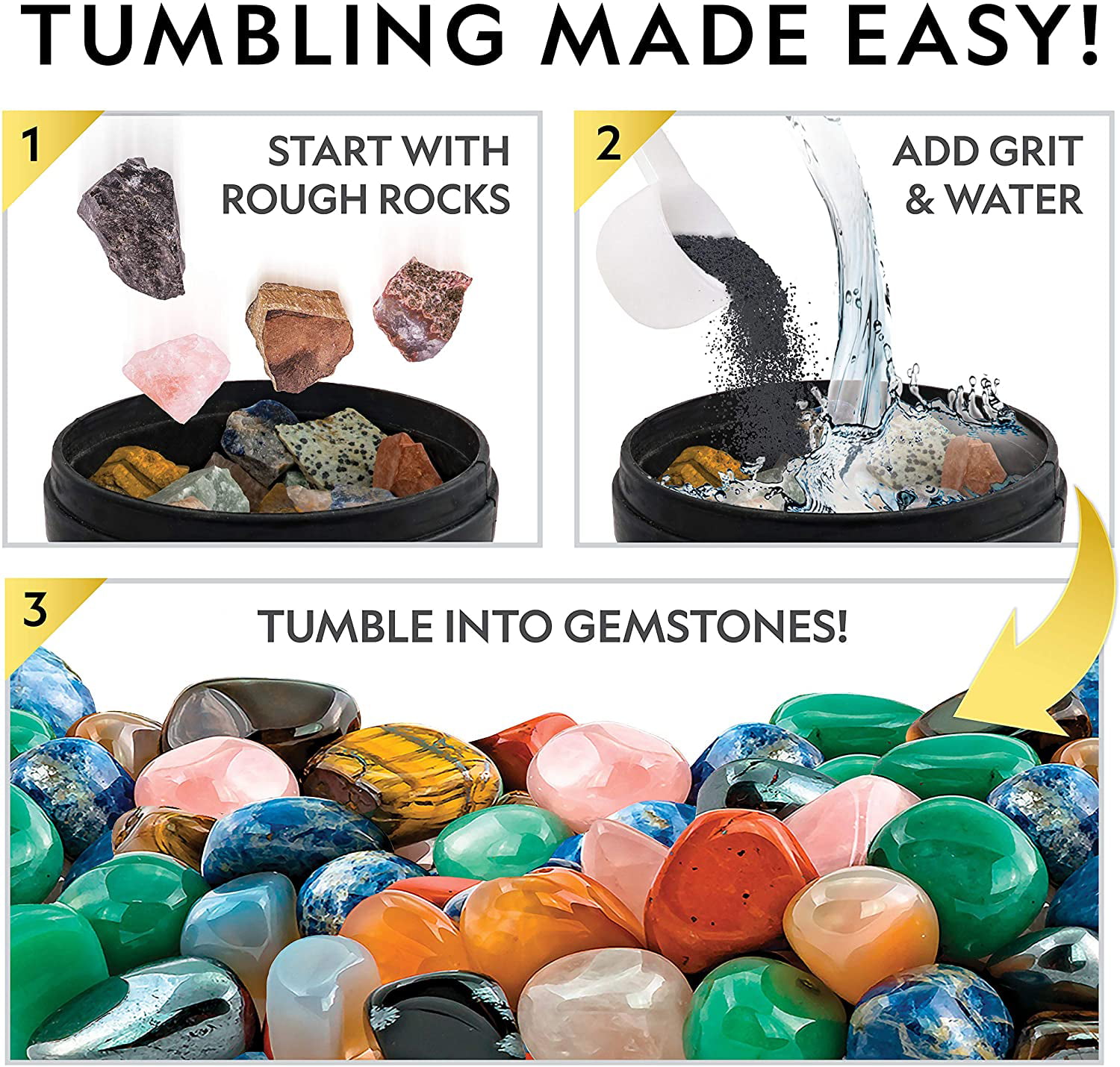 NATIONAL GEOGRAPHIC Rock Tumbler Grit and Polish Refill Kit - Tumbling Grit  Media, Polish Up to 20 lbs. of Rocks, Works with any Rock Polisher &  Tumbler Supplies Bulk Grit Media 
