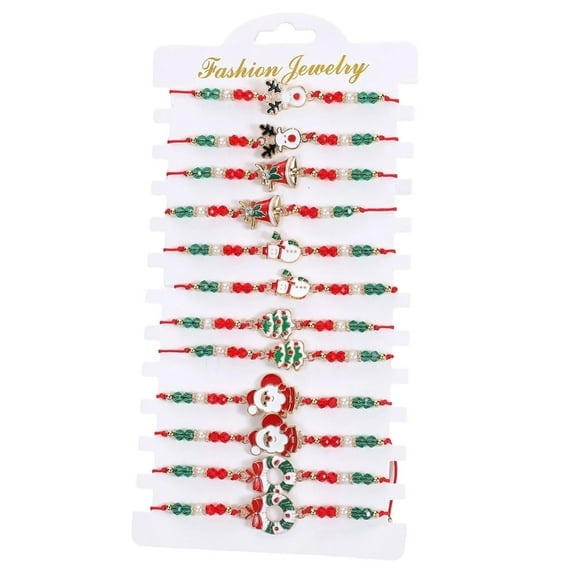 12 Christmas Charm Bracelets Santa Snowman Bells Elk Snowflake Adjustable Holiday Womens Jewelry