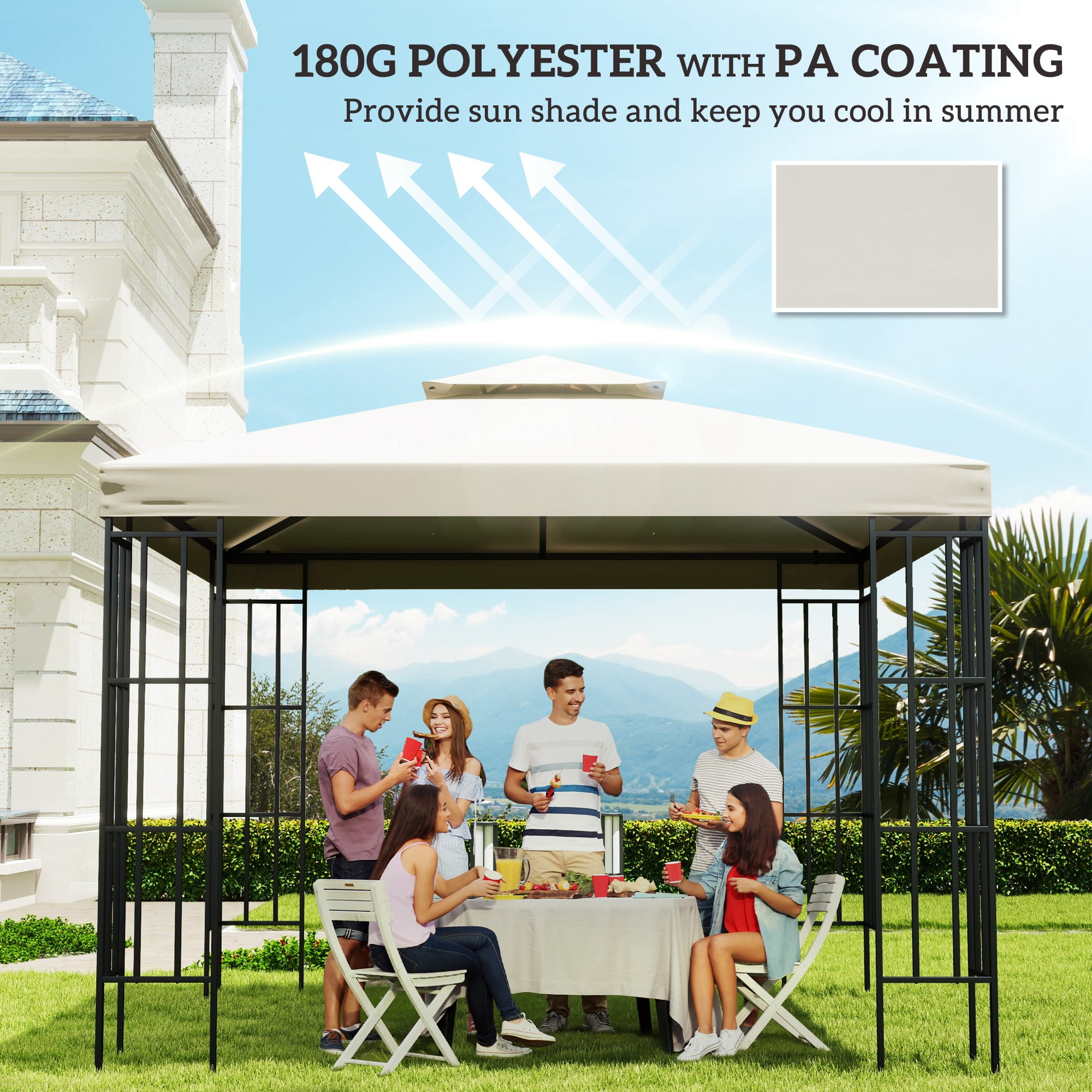 Outsunny 9.8' x 9.8' Gazebo Replacement Canopy, 2-Tier Top Cover for 9.84' x 9.84' Outdoor Gazebo Models 01 -0153 & 100100-076, Cream (TOP ONLY)
