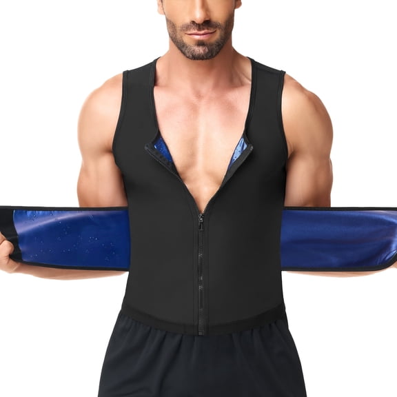 Foxqixa Men's Sauna Sweat Suit with Zipper Waist Trainer Belt, 2-in-1 Heat Trapping Body Shaper Vest for Weight Loss, Fitness, Workout & Sauna