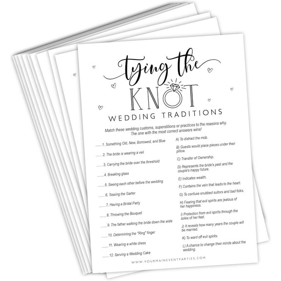 Bridal Shower Games Tying The Knot Wedding Traditions Trivia, 50 Cards Included (White)