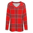 thumbnail image 4 of LYWC Red Plaid With Contrast Stripes-665 Long Sleeve Shirts For Women Oversized Tshirts Tops Tees Fall T-Shirts V Neck, 4 of 7