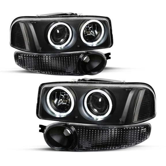 For 2000-2006 GMC Yukon Denali Projector Black Headlights Assembly Bumper Lamps