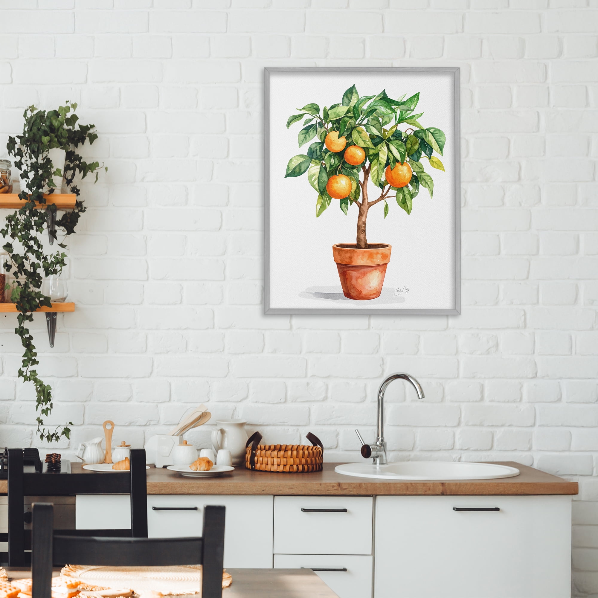 Stupell Industries Potted Orange Tree Gray Framed Giclee Art, design by Shelly Craig