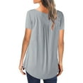 thumbnail image 3 of JustVH Women Summer Short Sleeve Henley Tunic Shirt Tops Casual Pleated Blouse, 3 of 4