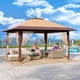 thumbnail image 1 of 13x13ft instant pop - up gazebo con mosquito netting, adjustable height, double roof design, y uv - resistant (khaki + light khaki), 1 of 8