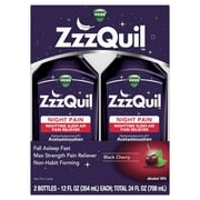 Vicks ZzzQuil Night Pain Liquid Sleep Aid, Non-Habit Forming, Nighttime Pain Reliever, Black Cherry, 24 fl oz