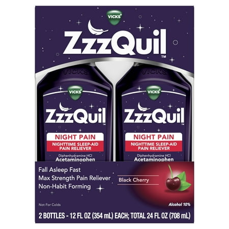 ZzzQuil Nighttime Pain Relief Sleep Aid Liquid, over-the-Counter, 2 Bottles, 24 fl oz