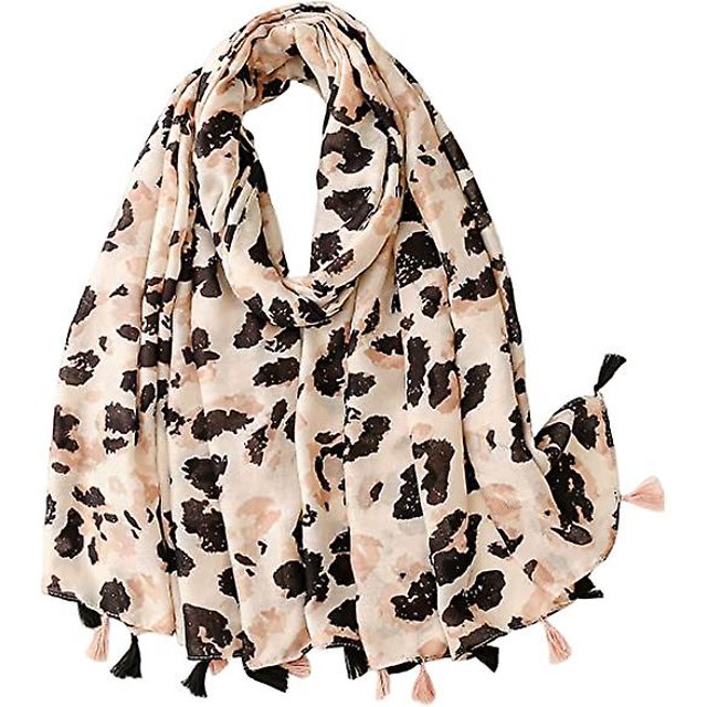 Bufanda larga suave con estampado de leopardo en polvo dorado, chal con borlas para mujer, 180 x 90 cm, toalla de playa para turistas