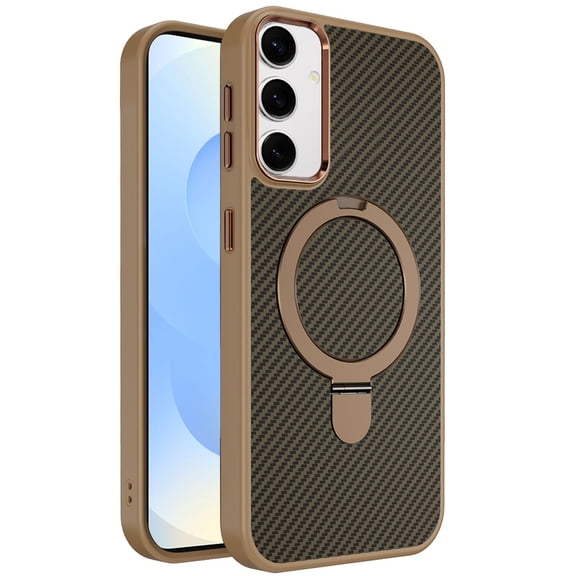 For Samsung Galaxy S25  /S25 Plus /S24  Plus Hybrid Carbon Fiber Design with MagSafe Compatible [Magnetic Circle], Ring Stand Shockproof Slim TPU Cover, XPM Phone Case [Brown]
