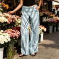 thumbnail image 5 of Women's Striped Wide Leg Pants Tie Waist Casual Flowy Trousers Summer Streetwear Beach Vacation Wear Sky Blue M, 5 of 7