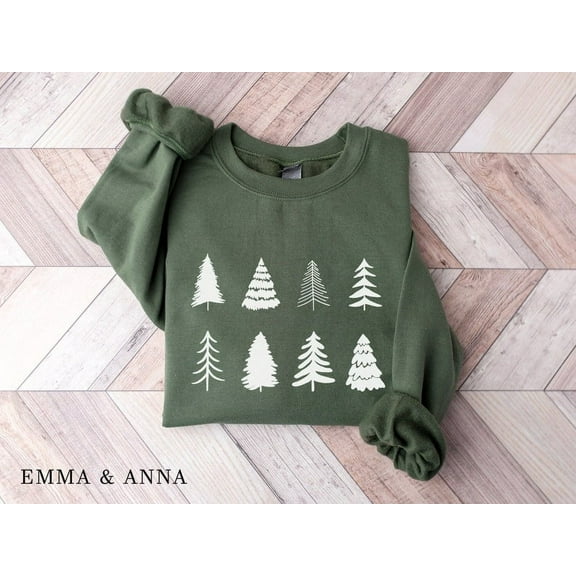 Christmas Trees Sweatshirt for Women, Winter Holiday Crewneck, Cozy Christmas Shirt, Cute Xmas Sweater