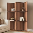 thumbnail image 6 of Jostyle 4 Panel Room Divider Privacy Screen with Storage Shelves - Foldable Partition with Sturdy Pine Wood Frame & Breathable Bamboo-Hemp Fabric for Living Room, Bedroom, Office Espresso Brown, 6 of 10