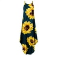 thumbnail image 4 of USSUMA Sundresses for Women Casual Summer Spaghetti Strap Irregular Hem Flowy Maxi Long Beach Dress Sunflower Print Plus Sun Dresses Sleeveless Halter Neck Dress Party Vacation, 4 of 4