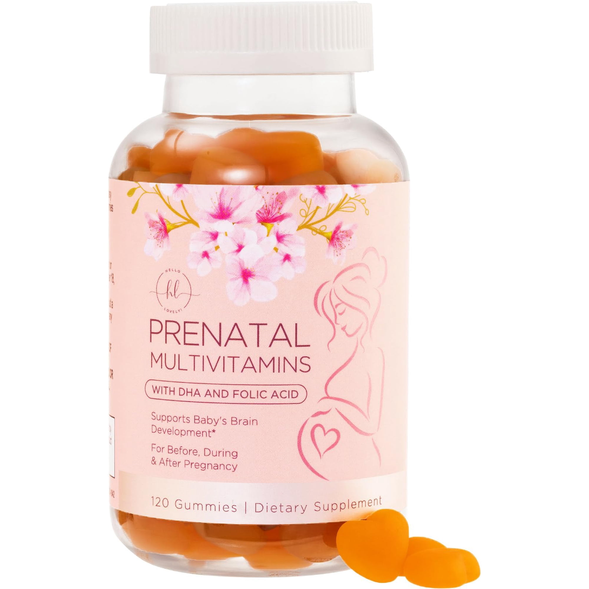 Prenatal Vitamins for Women – Complete Pregnancy Multivitamin - Folic Acid, Omega 3 DHA, Choline, Vitamin D – Essential Support for Mom's & Baby Brain Development - Tasty Orange Flavor - 120 Gummies