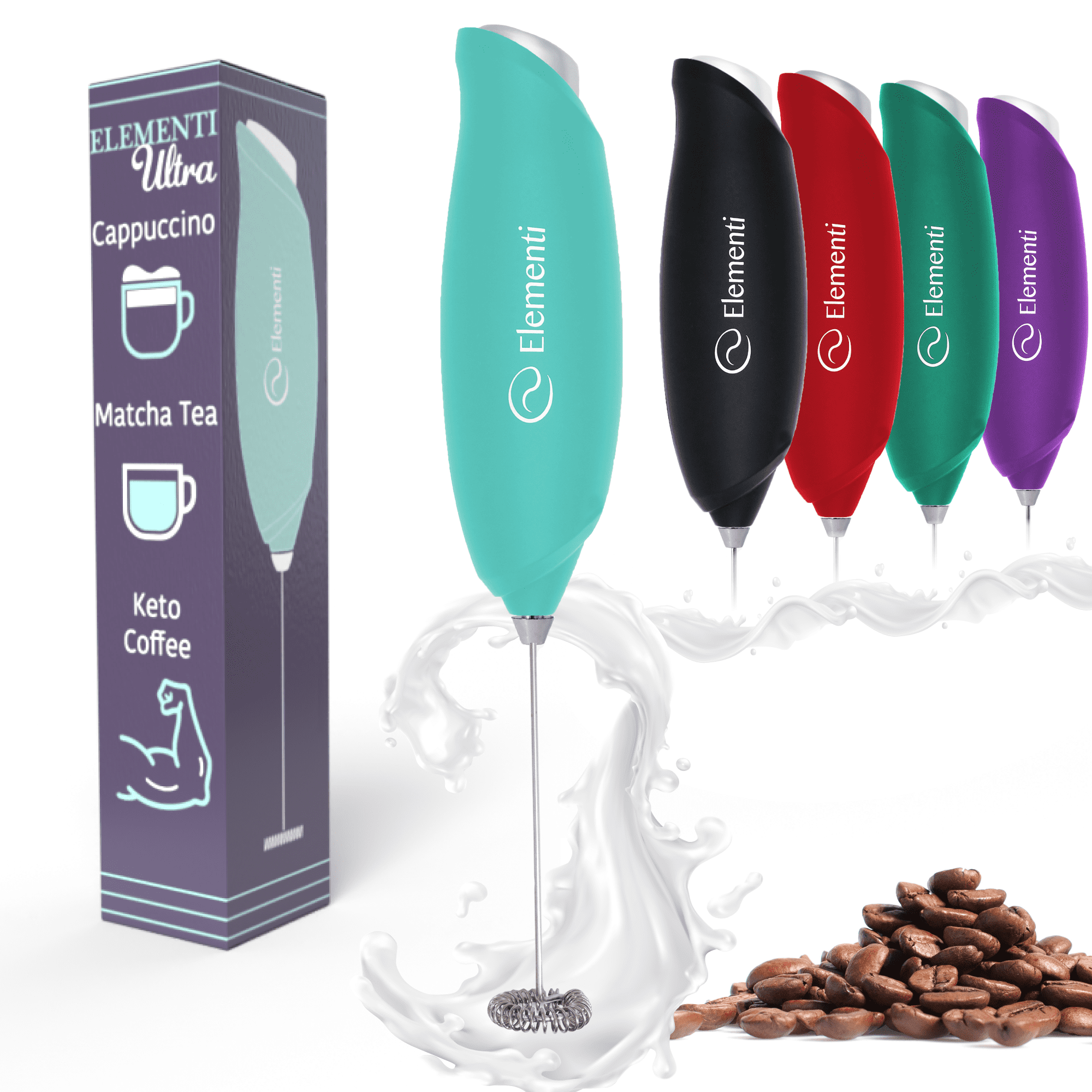 Elementi Hand Frother for Coffee, Matcha Whisk Electric Milk Frother