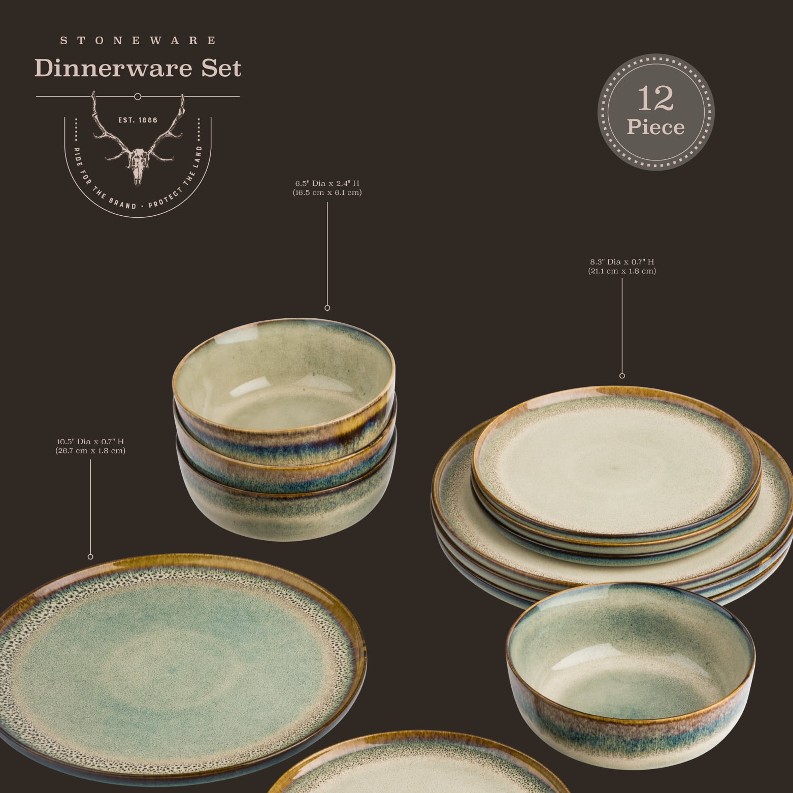 Yellowstone Kayce 12-Piece Reactive Ceramic Dinnerware Set