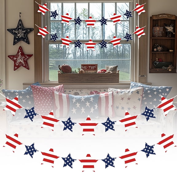 Souew Patriotic Star Garland Banner For 4Th Of July Decorations, Red White Blue Stars Bunting For Memorial Day, Veterans Day, Independence Day Decorations Patriotic Holiday Hanging Decorations
