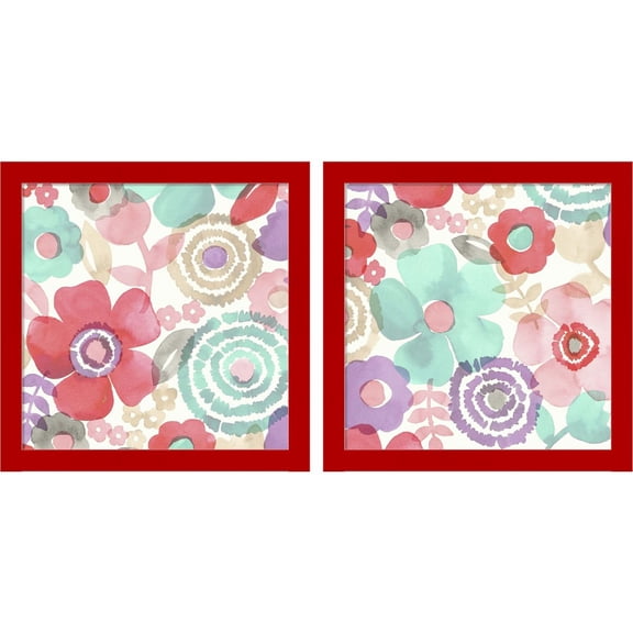 Great Art Now Ocean Shores Floral by Diane Kappa, 2 Piece Framed Art Set Each 14"W x 14"H