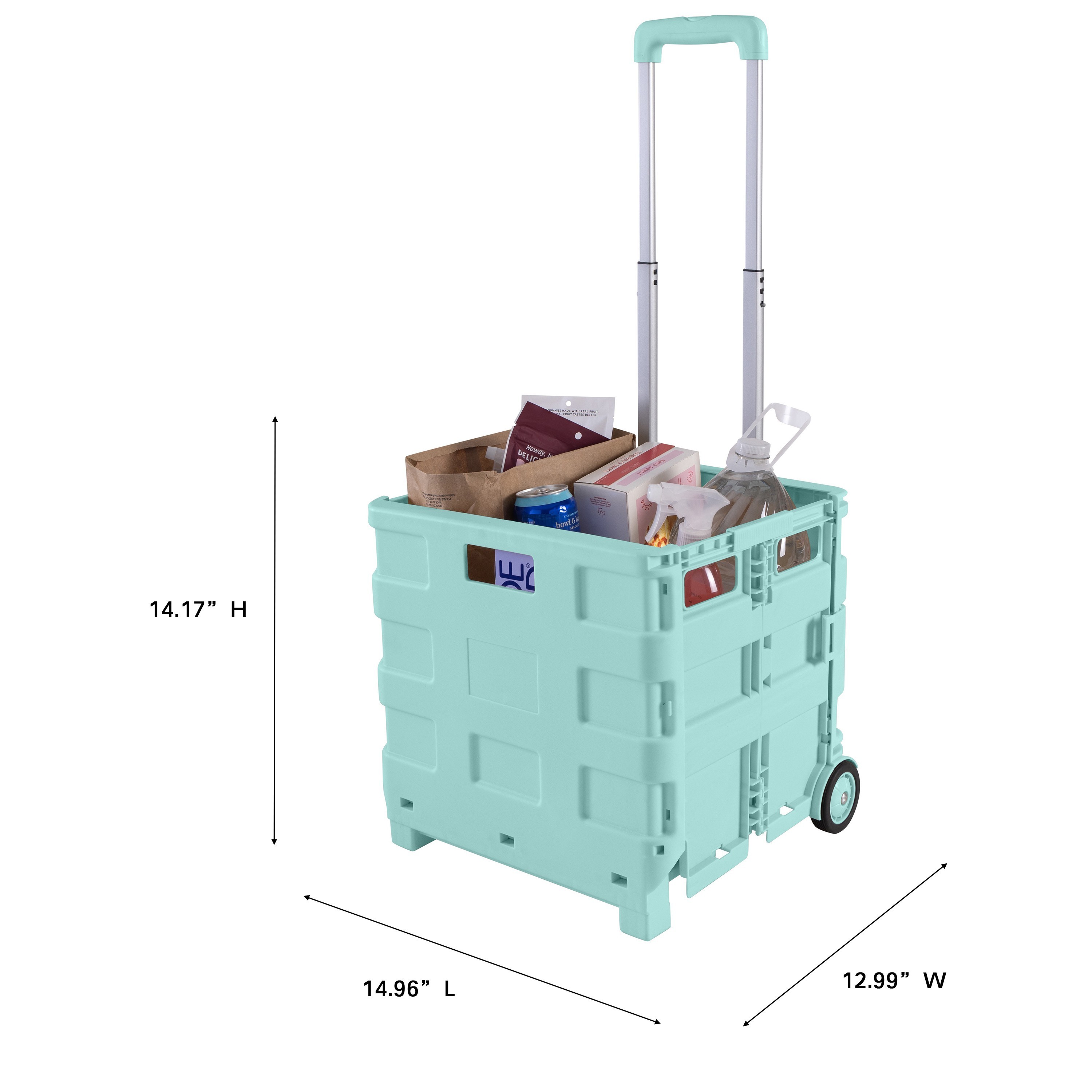 Simplify Portable Folding Shopping Cart 55lbs Capacity Mint Color | Collapsible Grocery Cart | Lightweight Utility Trolley with Wheels