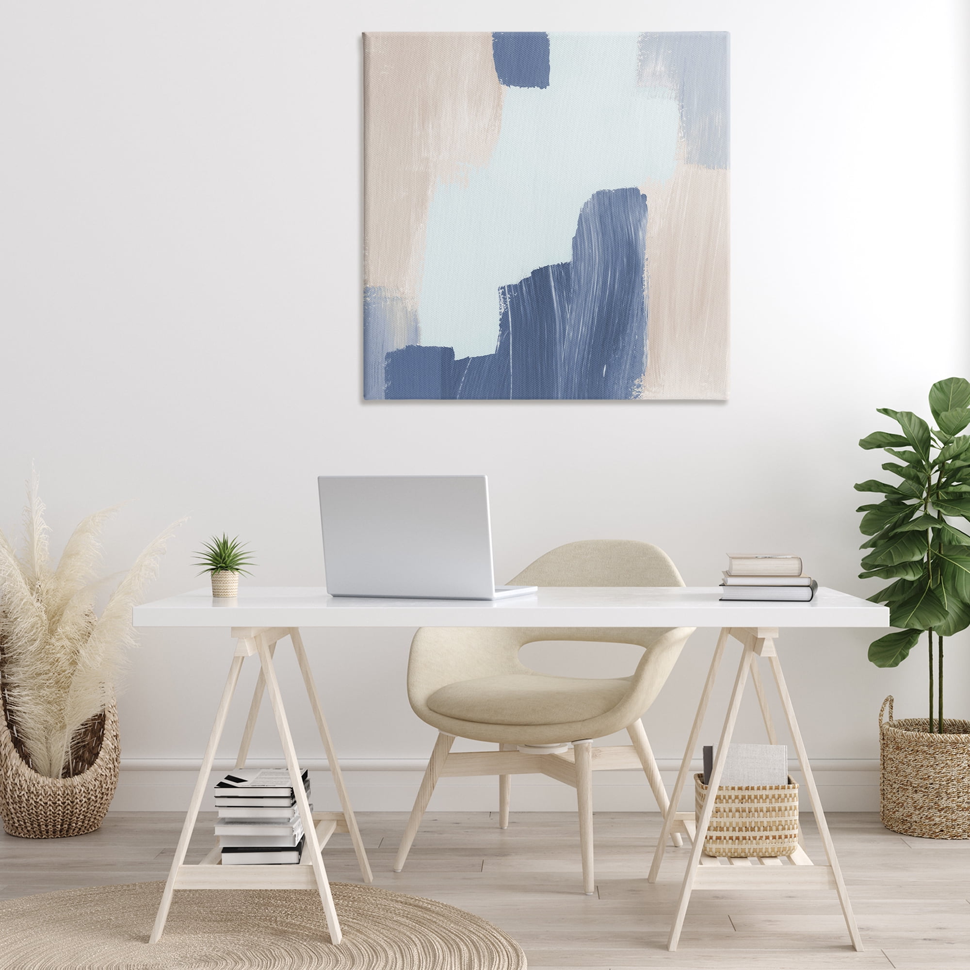Stupell Industries Blue Layered Paint Strokes Abstract Painting Gallery Wrapped Canvas Art Print Wall Art, 36 x 36