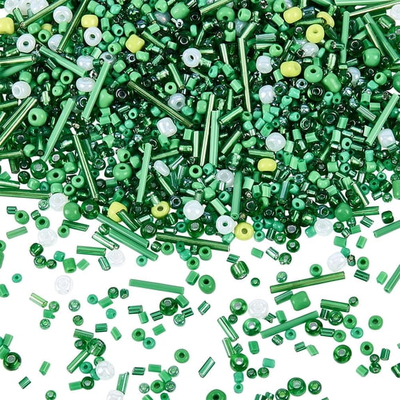 1 Box 180g Green Seed Beads Glass Tube Beads Kit 2mm 4mm Mixed Small Long Cute Pony Bugle Plant Assorted Loose Spacer