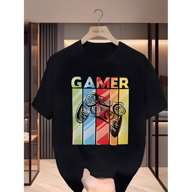 Stretch Comfort, Boys' Casual Gamer Tee - Vibrant Game Console Graphic, Short Sleeve, Crew Neck, Cotton, Machine Washable - Perfect for Spring/Summer Outdoor Fun