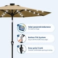 thumbnail image 2 of 10FT Rectangular Solar Patio Umbrella with 32 LED Lights - Large Outdoor Market Parasol, Crank Lift, Push Button Tilt, 8 Sturdy Ribs, UV Protection, Easy Assembly, Base Included -  Khaki, 2 of 7