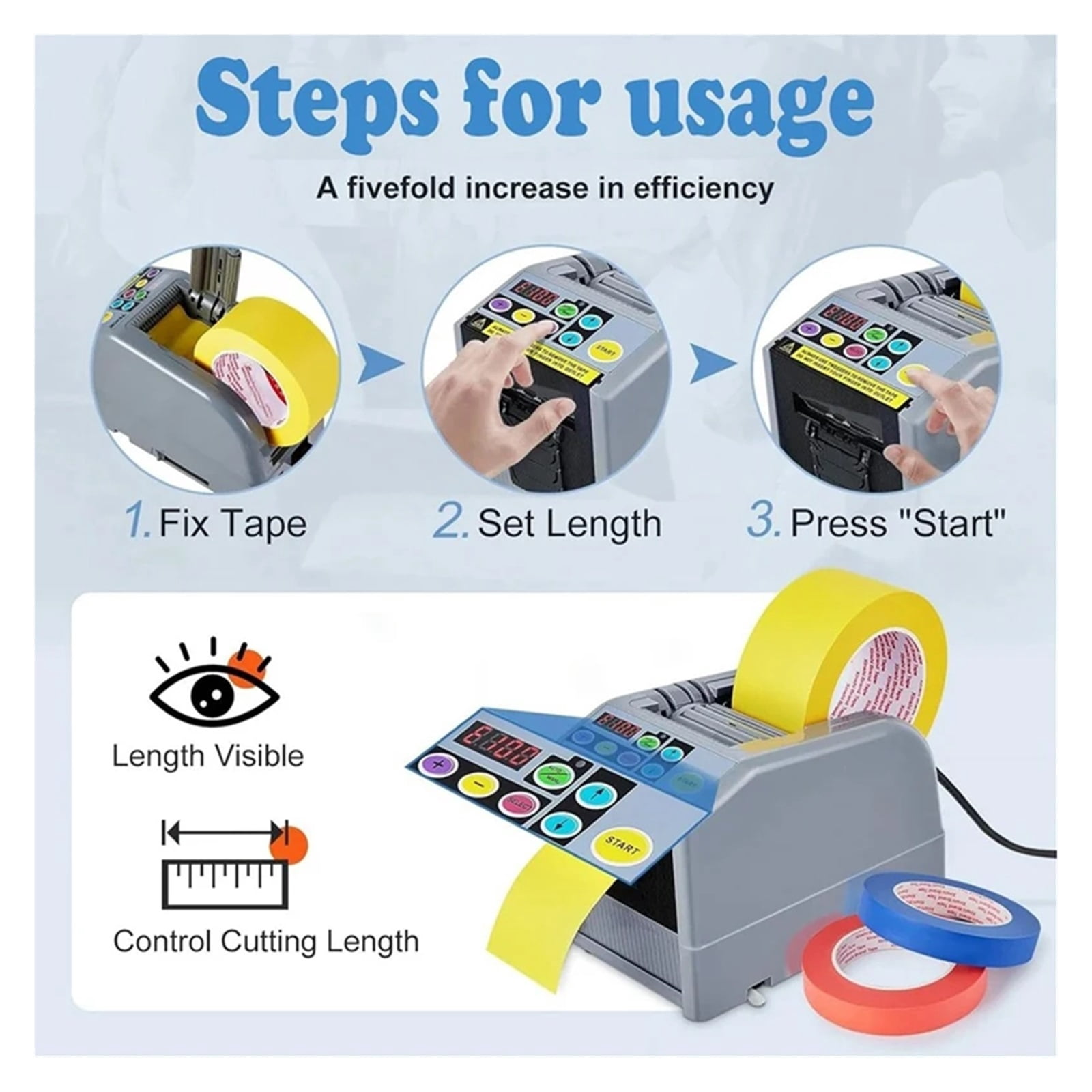 Ribbon Cutting Machine, Tape Cutter 6-60Mm Width Automatic Tape Dispenser Machine, Multipurpose Electric Easy Install