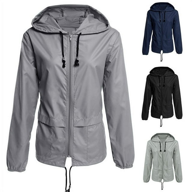 Fashion Thin Section Ladies Waterproof Clothing Hooded Drawstring Outdoor Hiking Rain Jacket Jacket
