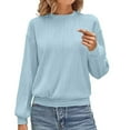 thumbnail image 2 of Bovemsi 2025 Spring New Women's Falling Shoulder Long Sleeve Texture T Shirt Round Neck Knitted Solid Color Loose Casual T Shirt, Blue Summer Women's Long Sleeve T-Shirts, XL, 2 of 9