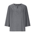 thumbnail image 5 of Jsaierl Tops for Women 3/4 Sleeve Summer V Neck Lace Shirts Fashion Solid Petite Blouses Classic Cotton T-shirts Top S-2XL, 5 of 10