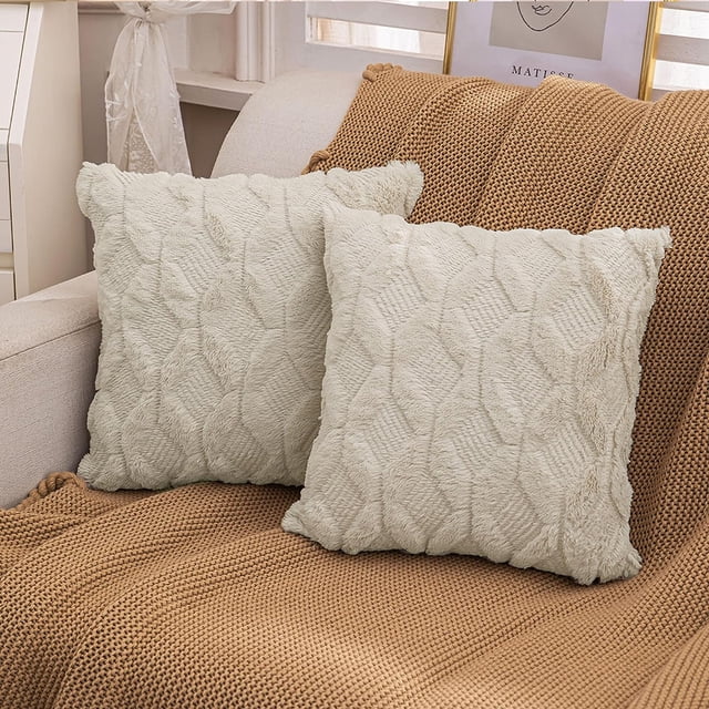 Juego de 2 Fundas de Cojines Decorativas de Terciopelo y Lana Corta de Felpa Suave Fundas de cojín de Estilo Lujoso para sofá para Dormitorio Beige 50 x 50 cm Cuadrado