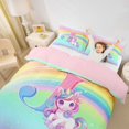 thumbnail image 3 of Erosebridal Girls Unicorn Rainbow Print Queen Duvet Cover Set,Colorful Glitter Print Monogrammed J Bedding For Kids,Reversible Pink 3-Piece,No Comforter, 3 of 6