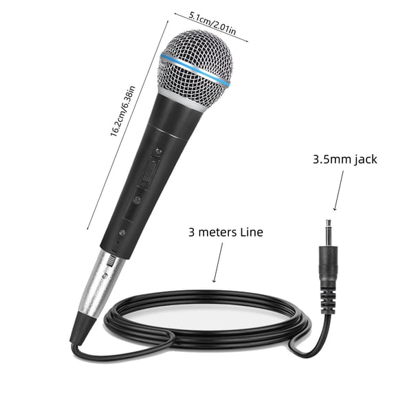 Handheld Wired Dynamic Vocal Microphone with 3.5mm Jack & 9.8ft Cable, Plug & Play Karaoke Mic Ideal for Speakers Singing Machines Meetings and Live Performance