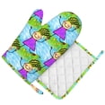 thumbnail image 1 of DouZhe Oven Mitts and Pot Holders Sets, Whimsical Doodle Smile Girl Prints Non-Slip Heat Resistant Kitchen Oven Silicone Glove, 1 of 7