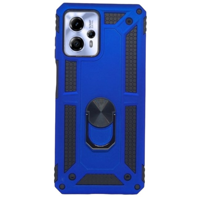 Funda Uso Rudo Con Anillo Magnético Para Motorola G13/ G53 Azul Rey Más 2 Micas De Cristal
