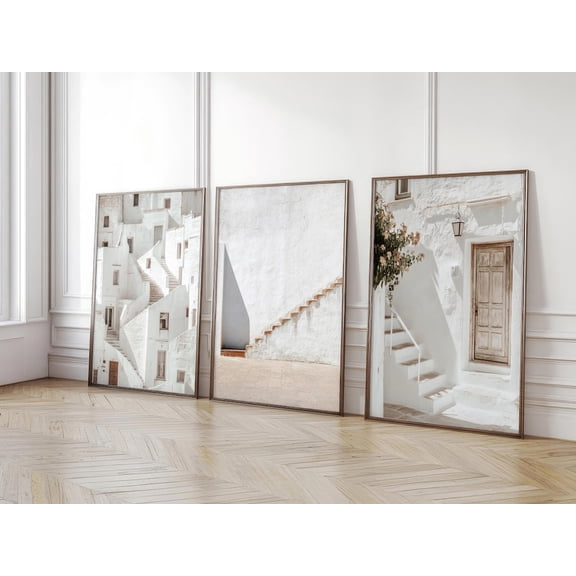 UNFFRAMED Minimalist Greek Architecture Poster Set, White Mediterranean Wall Art Set 3 Prints 8x12