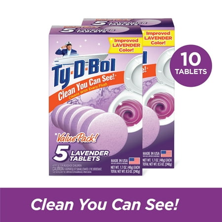 (2 Pack) Ty-D-Bol Toilet Cleaner, Lavender Toilet Bowl Cleaner Tablet, 1.7 oz, 5 Ct