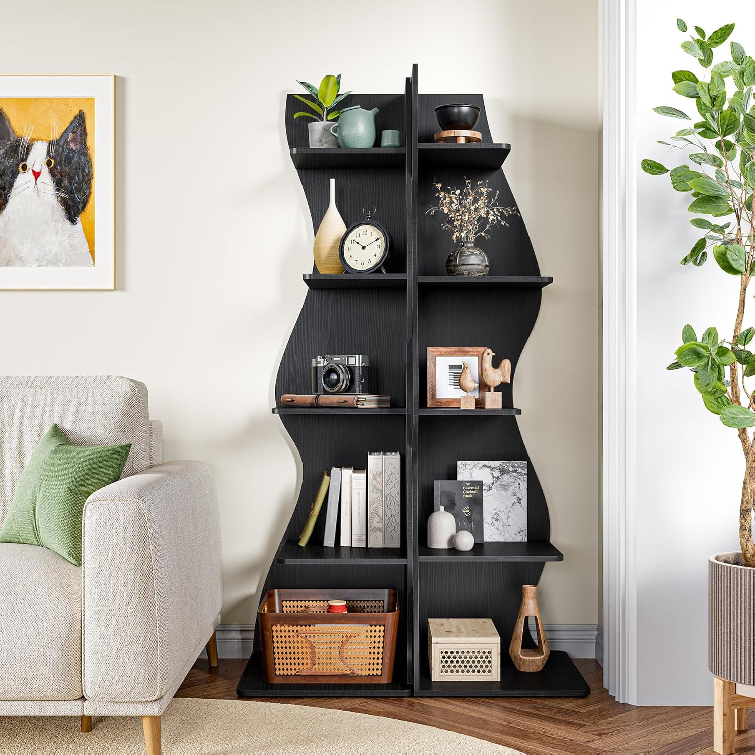 Tribesigns Small Corner Shelf, 5-Tier Modern Corner Bookcase for Small Space, Living Room (Black)